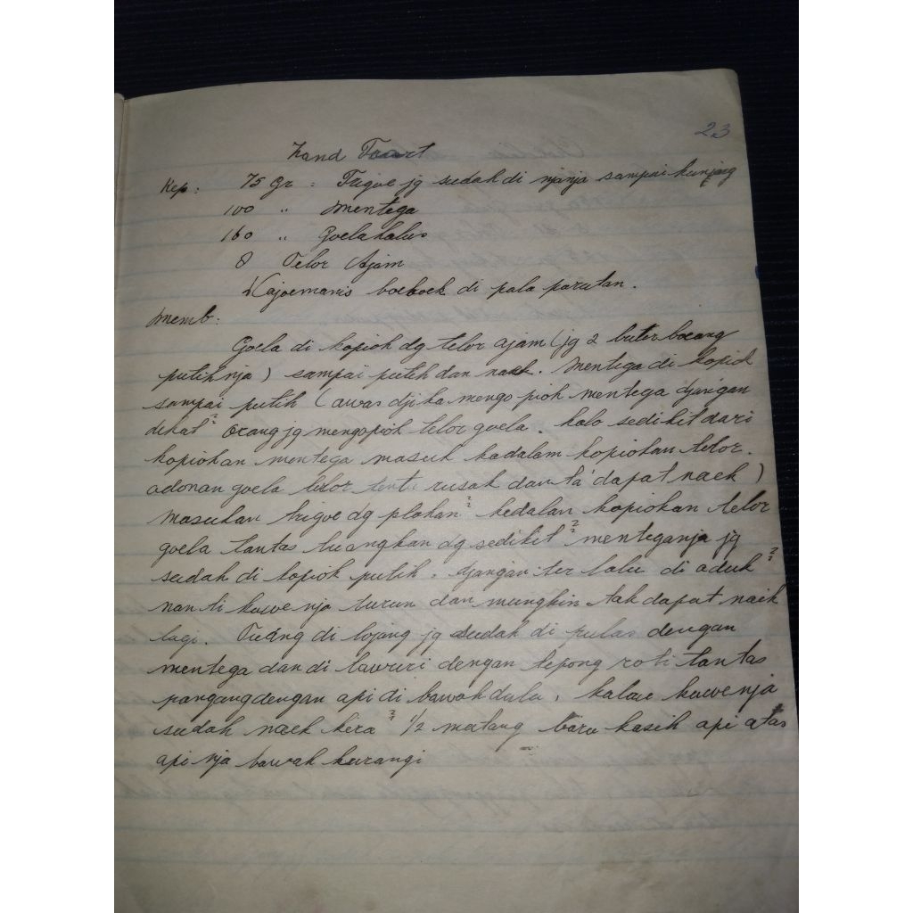 Manuskrip kuno Buku Masakan  tulisan tangan Jaman jepang ejaan oe