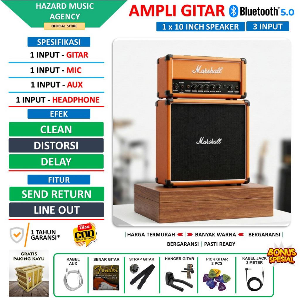 Ampli gitar & bass & Keyboard 10 Inch bluetooth  head cabinet 3 input bisa untuk karaoke oranye