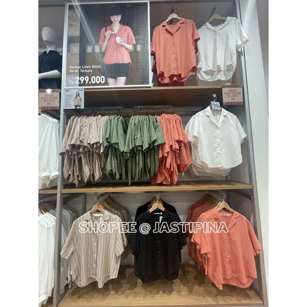 SALE Kemeja Linen Blend Kerah Terbuka Wanita UNIQLO JASTIP