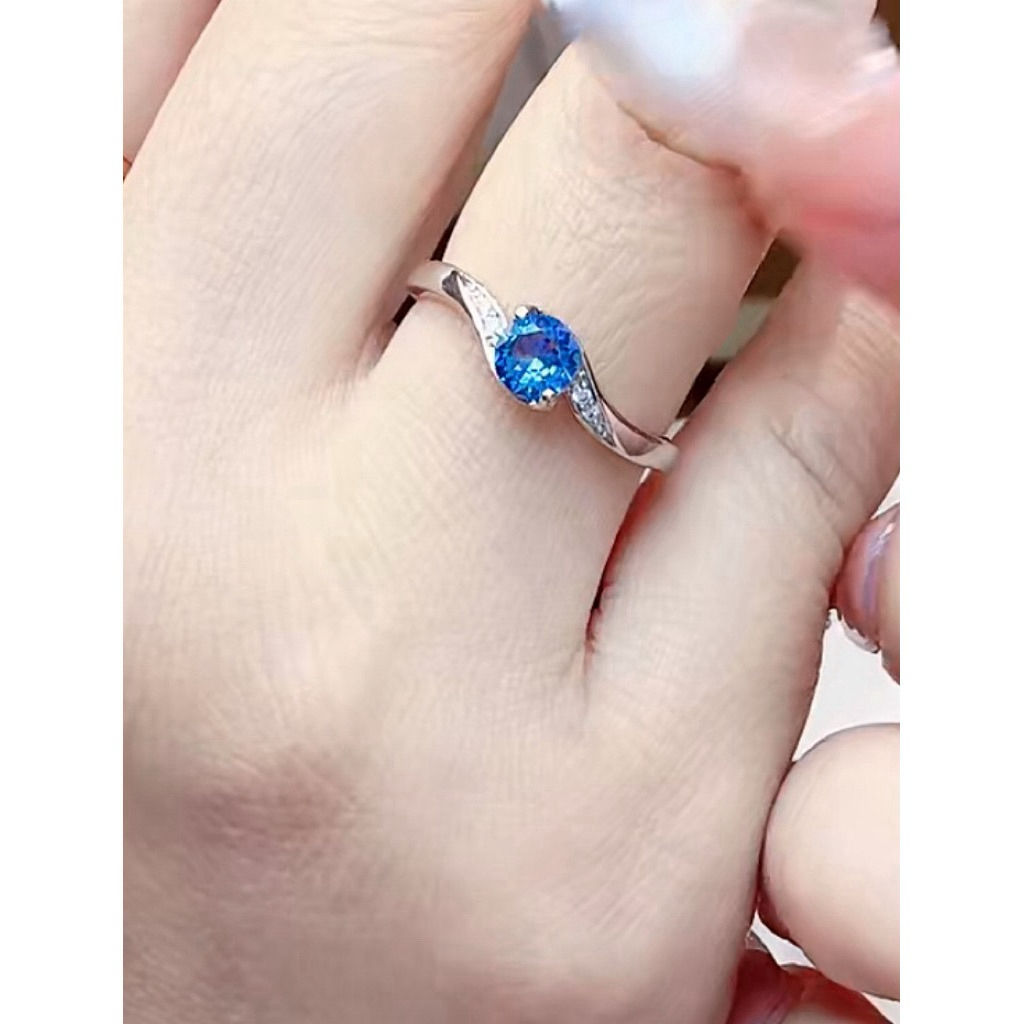 Cincin Wanita Blue Spinel Safir Elegan - Perhiasan Cincin Silver Permata Biru