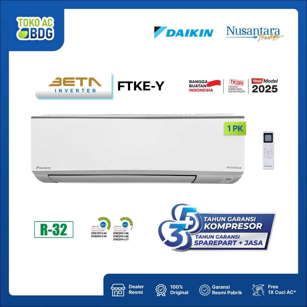 DAIKIN AC BETA SERIES - INVERTER - 1 PK - FTKE25YV (Unit Indoor & Outdoor)