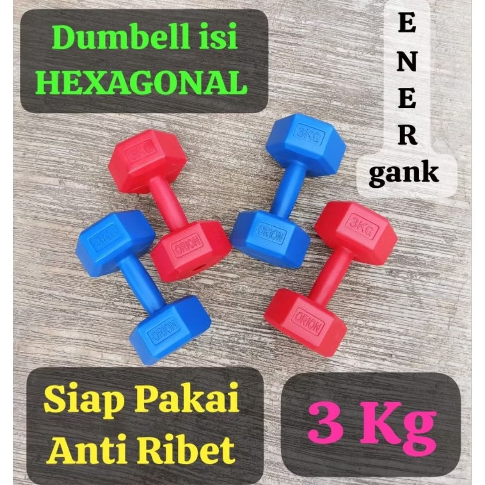 DUMBELL 3 KG HEXAGONAL ( SIAP PAKAI )