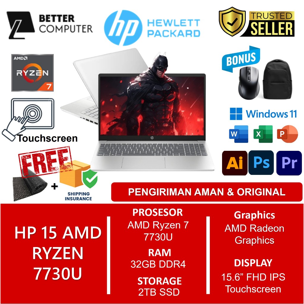 Laptop Gaming HP 15 Touchscreen AMD Ryzen 7 7730U 32GB 2TB Full HD IPS BL FP Windows 11 Silver