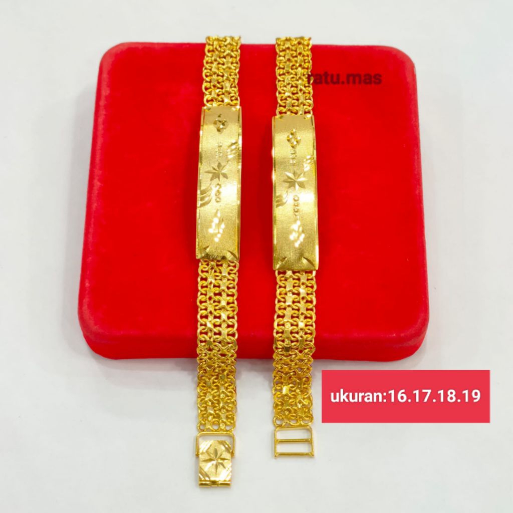 Gelang Rante Plat Ukir Perak Asli 925 Lapis Emas