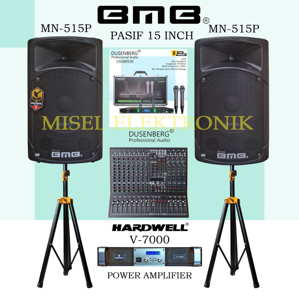 Paket sound system speaker pasif 15 inch BMB MN-515P Mixer 12 Channel