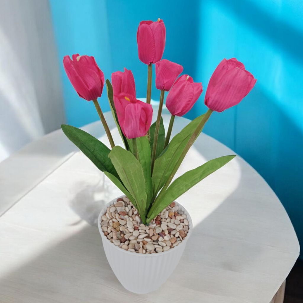 Bunga Tulip latex artificial sudah set pot besar/bunga plastik hias/bunga hias pot/tanaman hias arti
