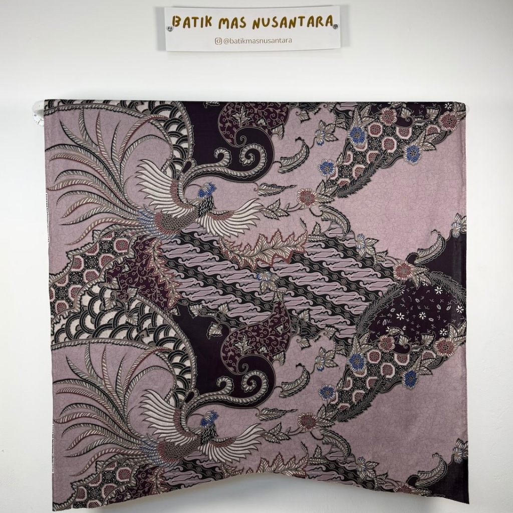 Kain Batik Katun Premium Motif Burung Phoenix / Hong Warna Lilac / Ungu (Per Meter)