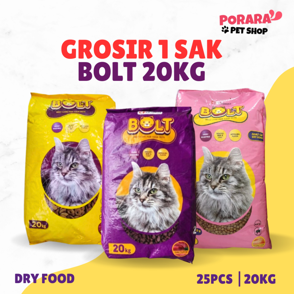 GROSIR 1 SAK 20kg 25pcs Bolt Tuna Salmon 800gr Adult Dewasa Pakan Makanan Kucing Murah Dry Food Ungu