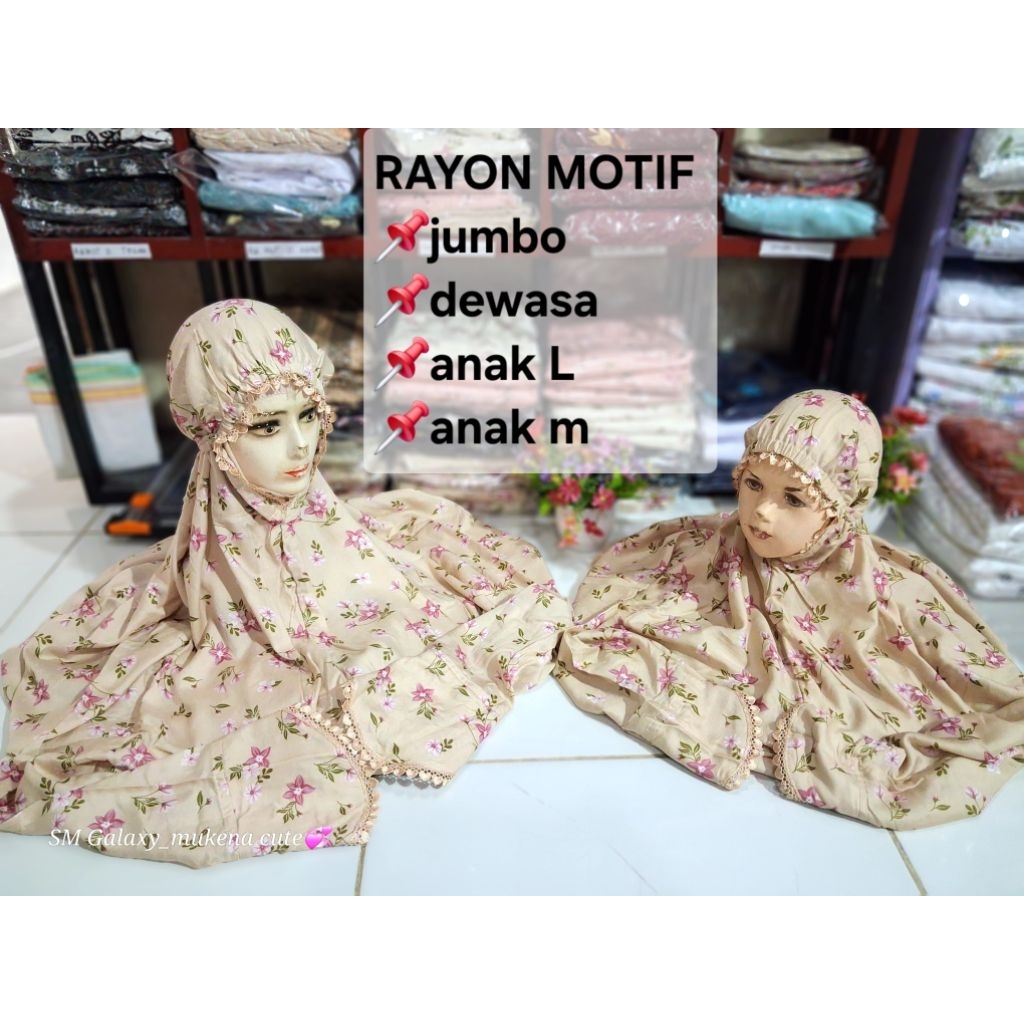 mukena RAYON MOTIF jumbo dewasa anak M L terusan lajuran termurah  BISA COD