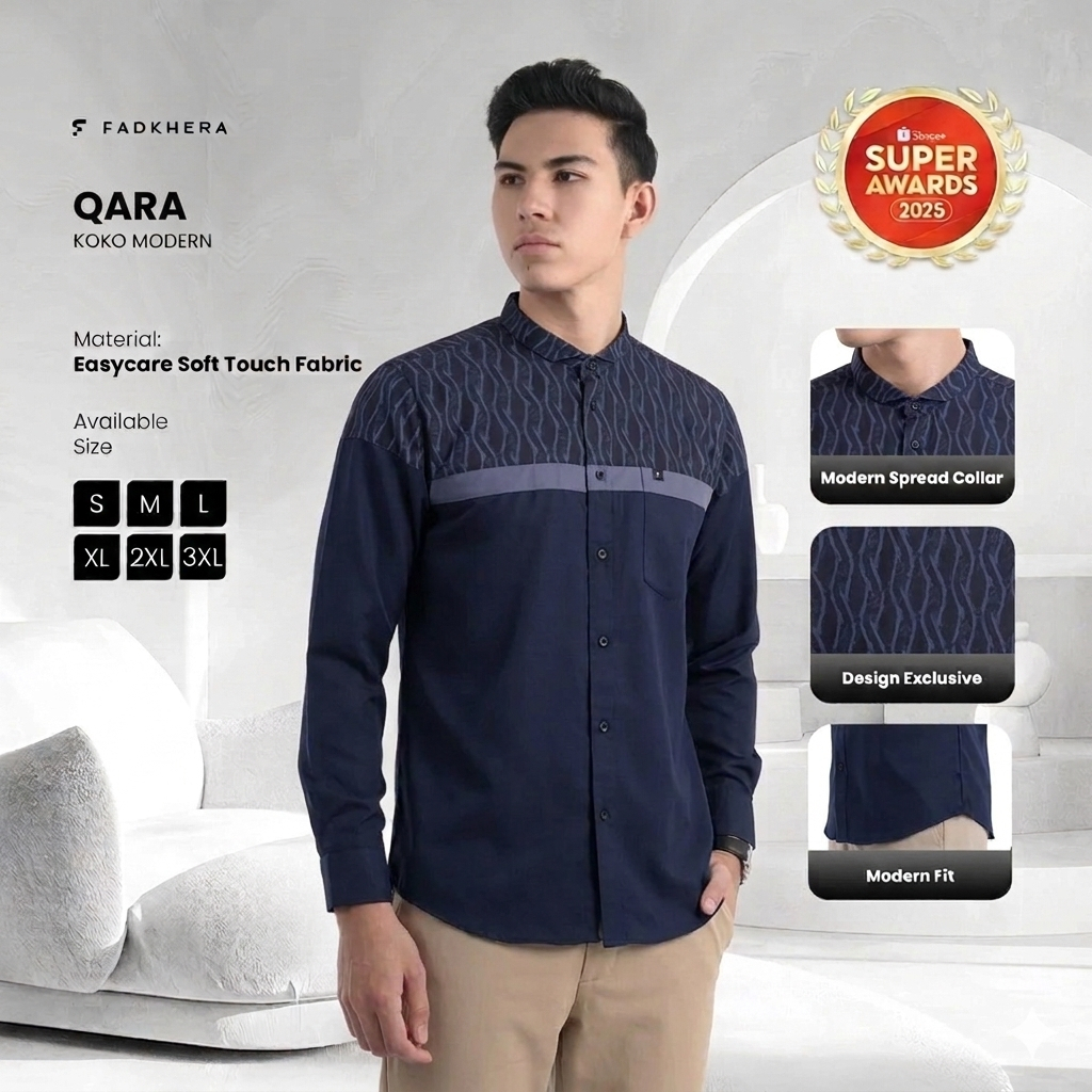 [Fadkhera Official] Qara 100% Original | Baju Koko Pria Navy