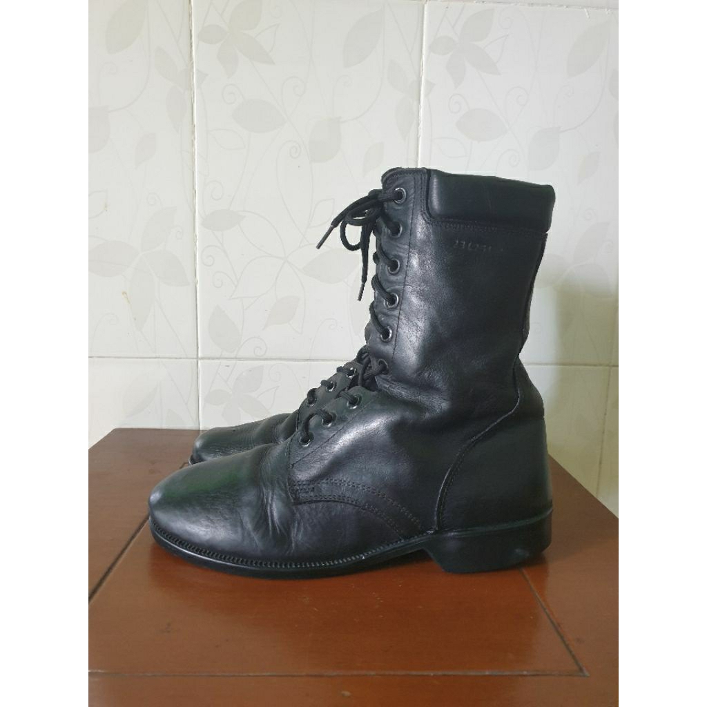 Sepatu Boots Vintage Military Army Greece Combat Leather Black Size 43