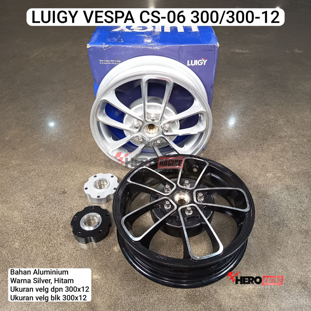 LUIGY VELG MOTOR VESPA CS-06 300/300 RING 12 SILVER ; HITAM