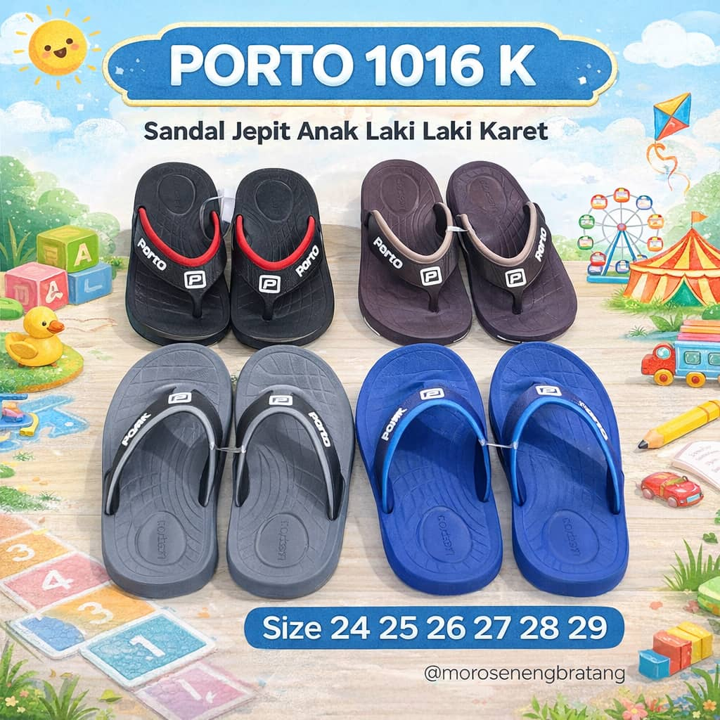 PORTO 1016 K Sandal Jepit Anak Laki Laki Karet Nyaman Kuat Terbaru Original size 24 25 26 27 28 29 P