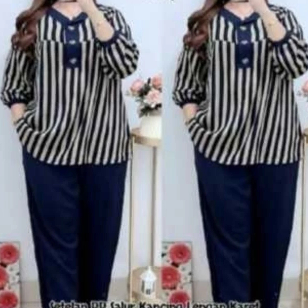 SETELAN WANITA MOTIF SALUR | SETELAN WANITA RAYON TWILL | SETELAN WANITA SALUR LENGAN PANJANG