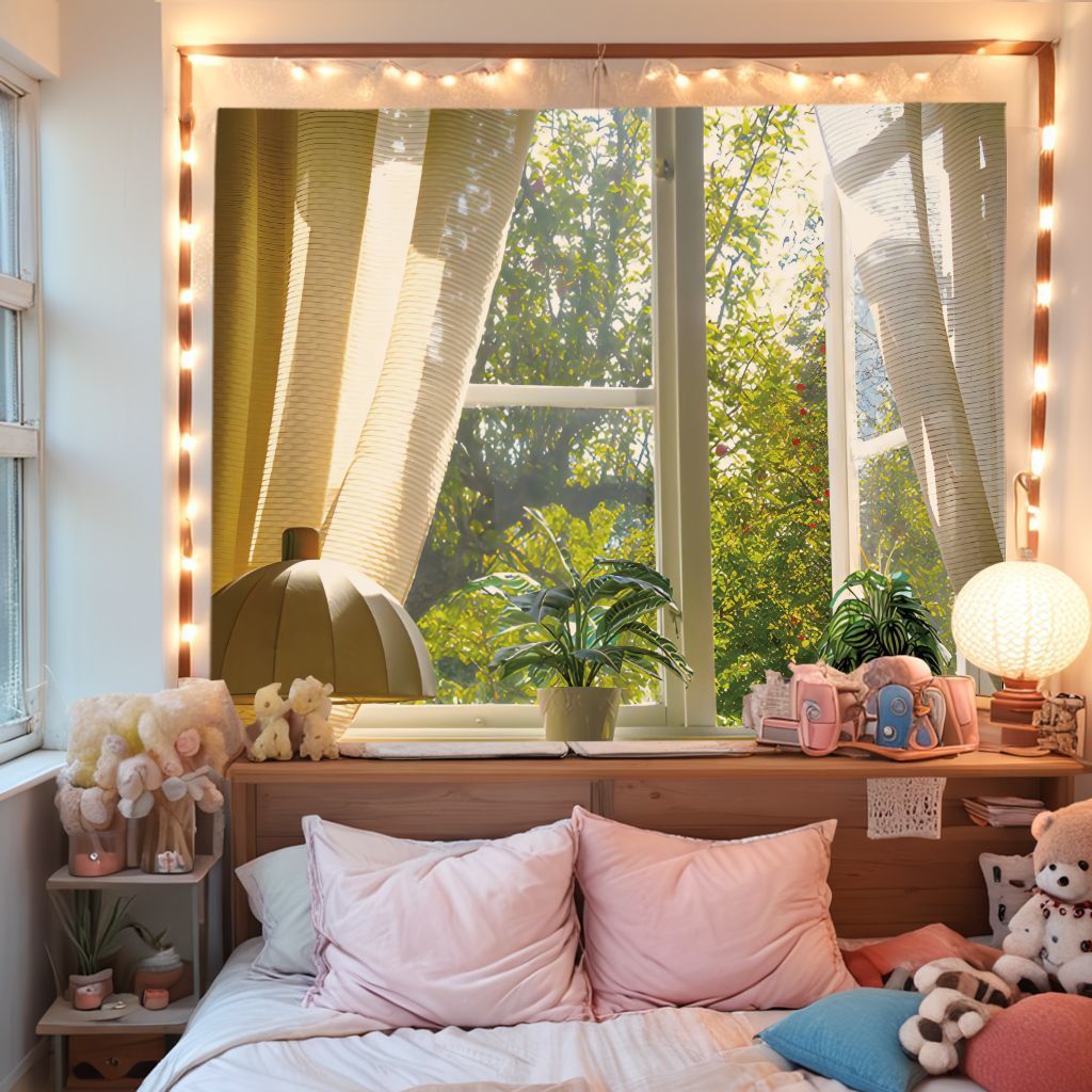 Baru ins jendela pemandangan gantung latar belakang kain kamar tidur kepala tempat tidur dekorasi as