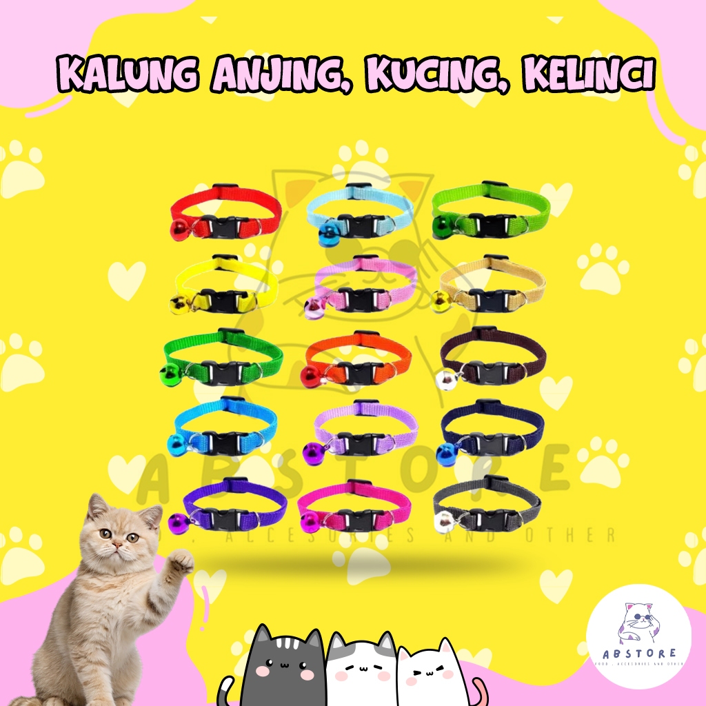 Kalung Kucing Anjing Kelinci Polos Include Lonceng 14mm Kalung Kucing Nama Kalung Kucing Lonceng Kal