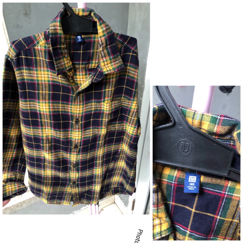 kemeja flannel Uniqlo kids sz 140 kuning
