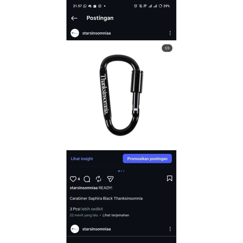 Carabiner Saphira Black Thanksinsomnia