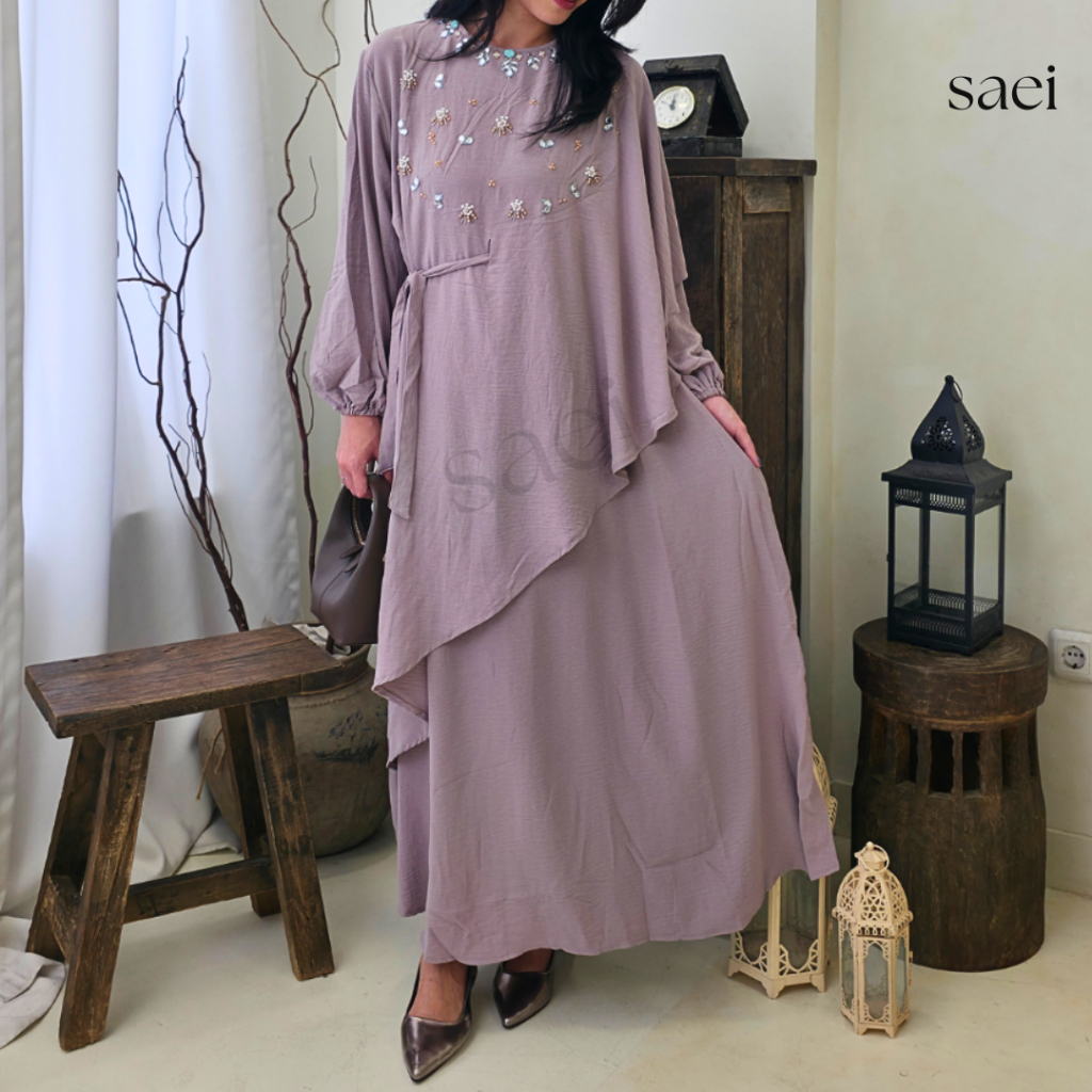 SAEI Dress Gamis Muslim Wanita Lebaran Premium Gaun Pesta Muslimah Elegan - Alea Lilac 1 Pcs