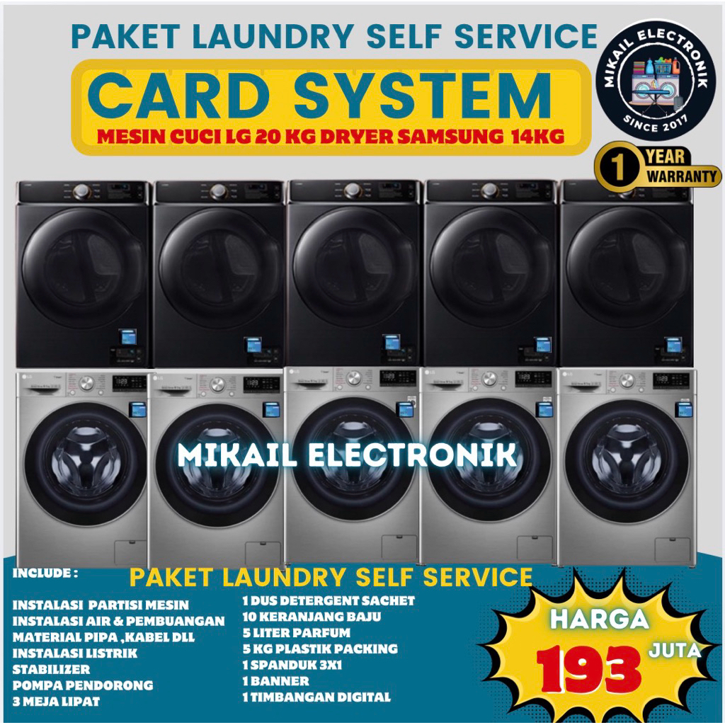 paket laundry self service mesin cuci lg 20kg Dryer samsung komersil partisi