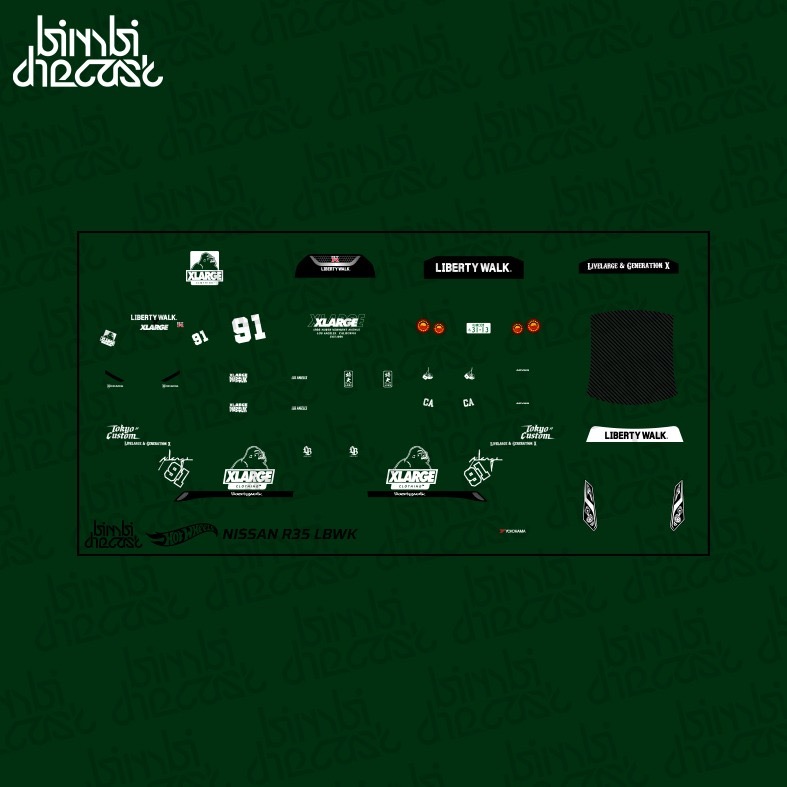 Decal Hotwheels Nissan R35 LBWK XLarge White Toner