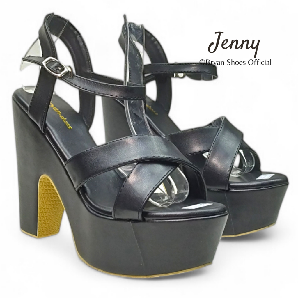 new deals jenny high heels wanita 12cm platform tebal sepatu pesta kondangan elegan hitam putih