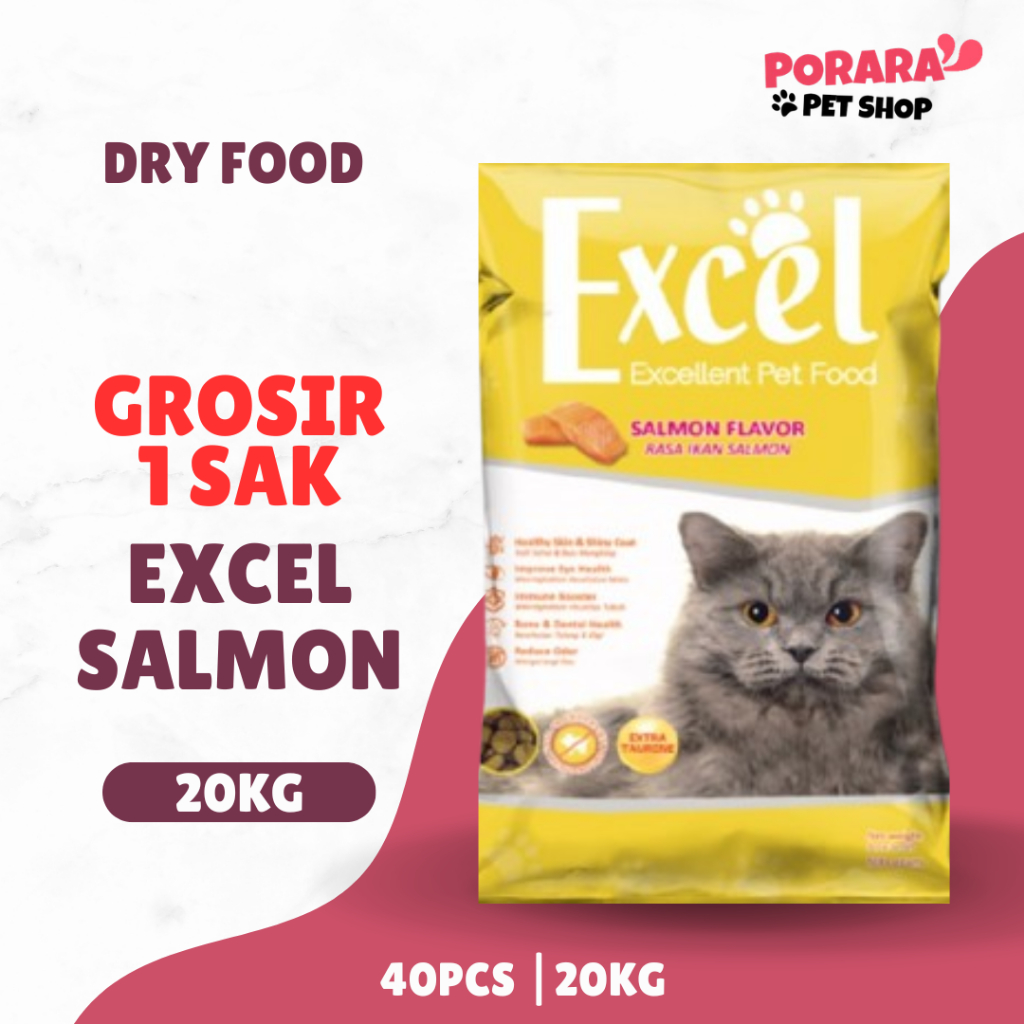 Grosir 1 Sak Excel Kuning 20kg Salmon Kemasan Freshpack 500gr | Makanan Kucing Dry Food Excel Kuning