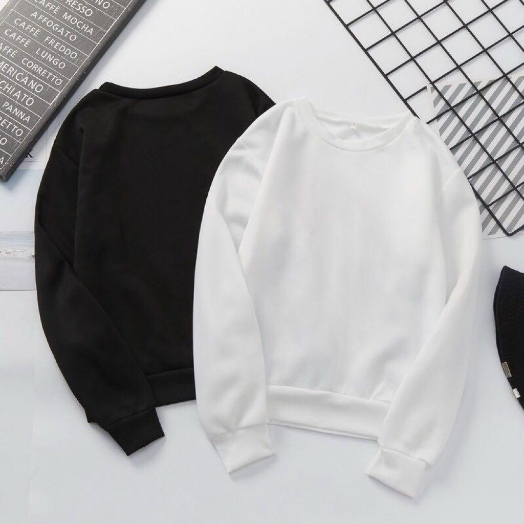 Sweater Polos hitam Putih Pria Wanita Fleece Premium Big Size S M L XL XXL 3XL 4XL 5XL 6XL Original 