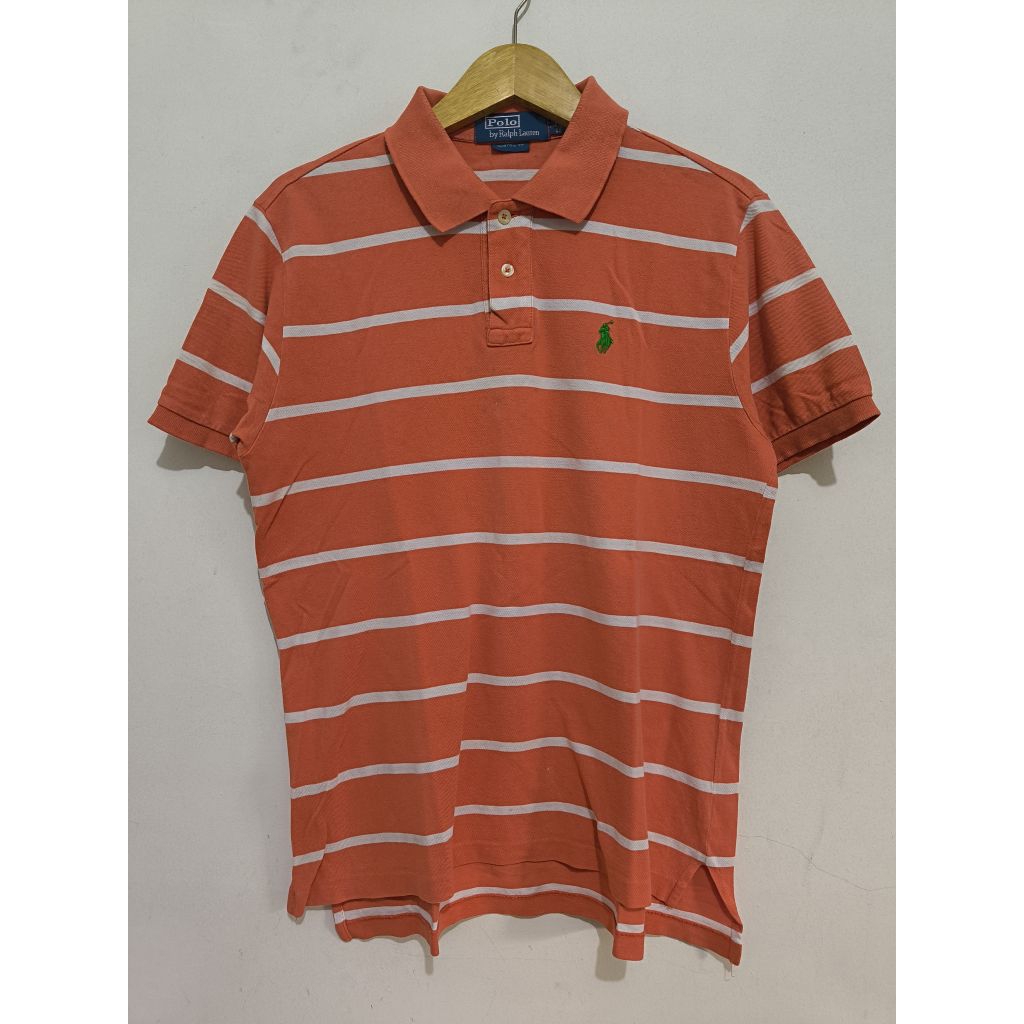 Polo Shirt by Polo Ralph Lauren Orange White Stripes size M