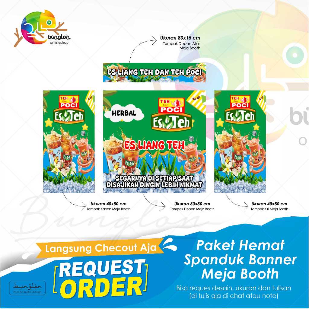 Spanduk Banner Paket Hemat Meja Booth es teh poci model hijau