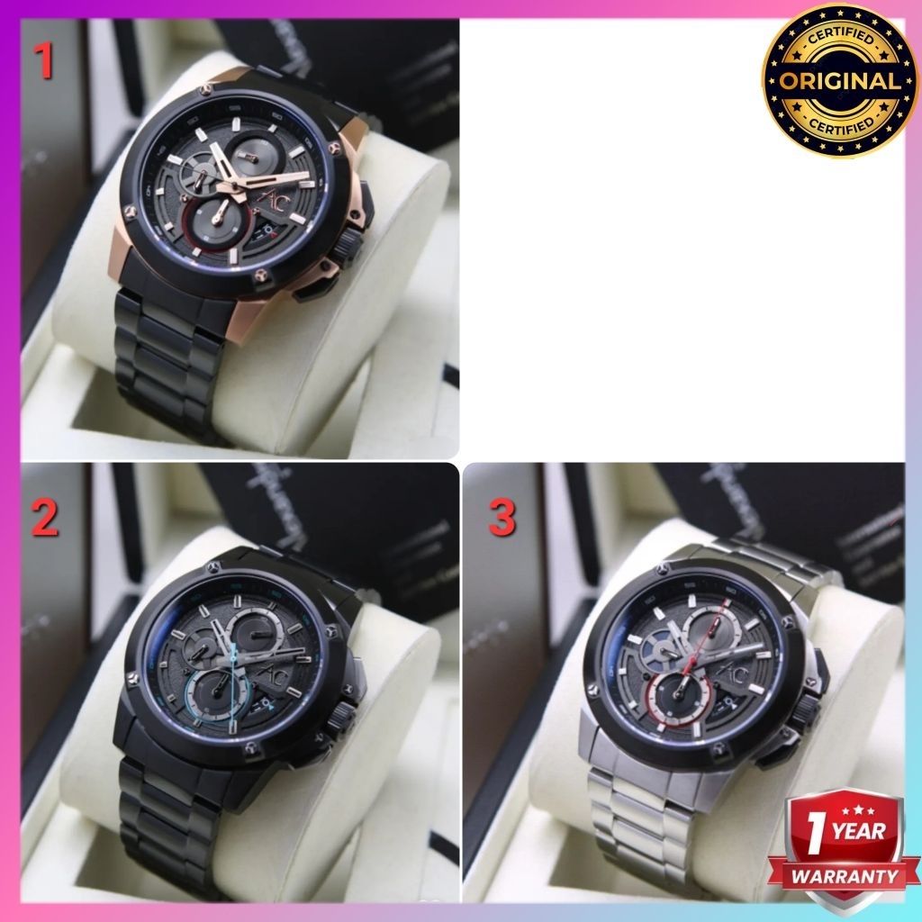 ORIGINAL GARANSI RESMI 1 TAHUN JAM TANGAN PRIA ALEXANDRE CHRISTIE CHRONOGRAP RANTAI STAINLESS STEEL 