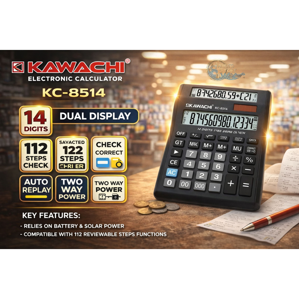 Kalkulator Dagang KC 8514 Dua Arah 14 Digits - Kalkulator Besar Dagang Jumbo