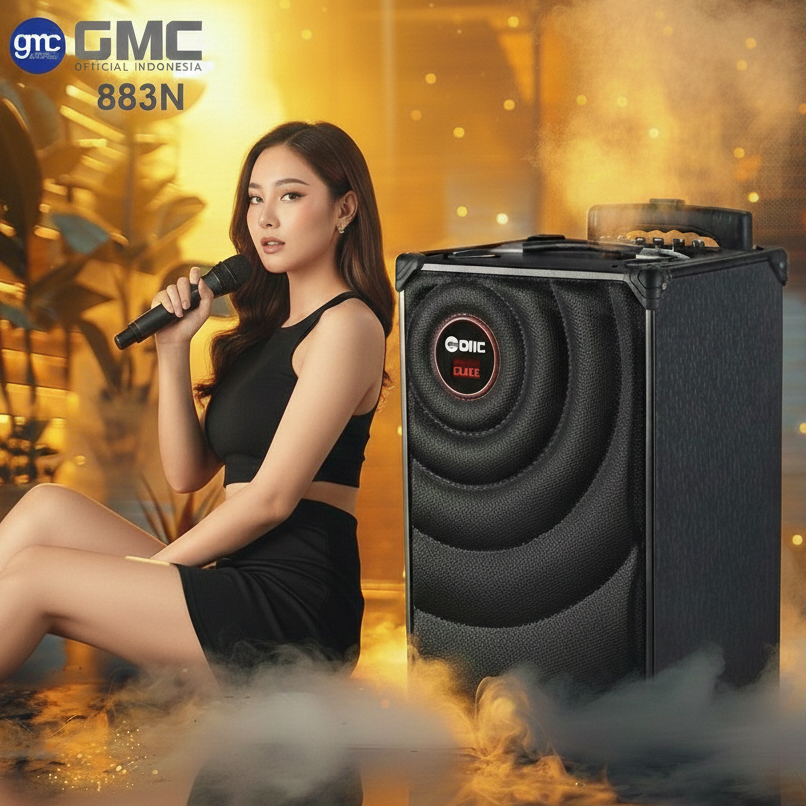 Speaker Portable 15 Inch GMC 883N Bluetooth Mp3'+ 1 Mic Wireless + remot Original