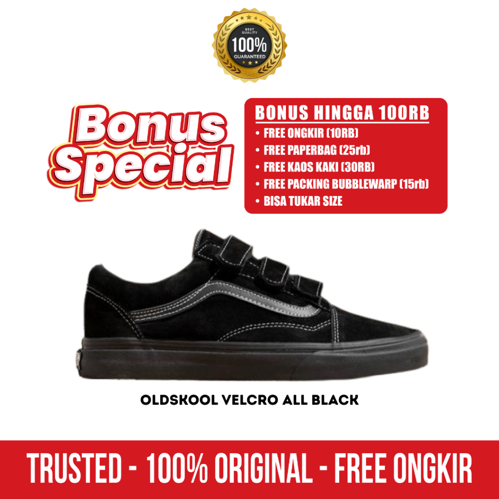 Sepatu Sekolah OS Velcro Full Hitam BNIB