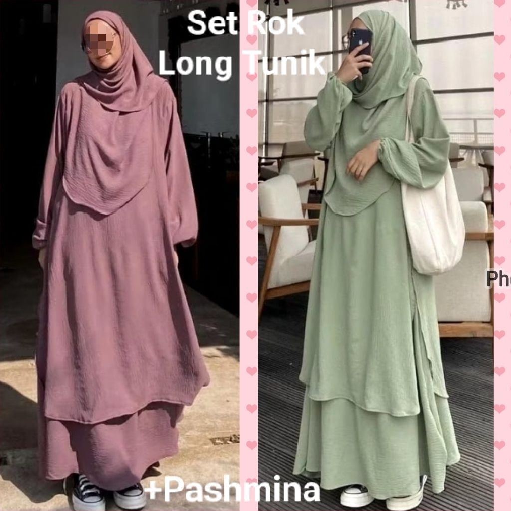 Set Rok Long Tunik + Pashmina Crinkle Airflow.