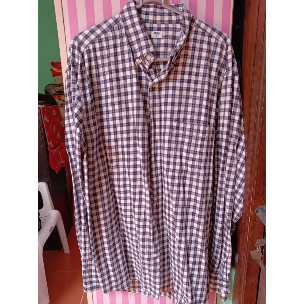 Uniqlo Kemeja Flannel Biru Putih Size XL