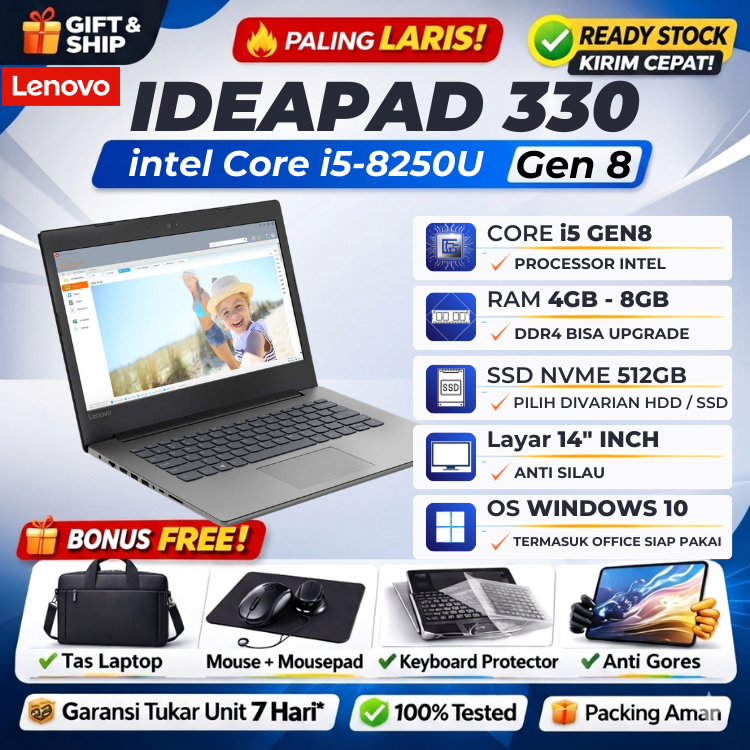 LENOVO IDEAPAD 330 Core i5-8250U 8GB 512GB SSD Win10 + Office 14.0" INCH