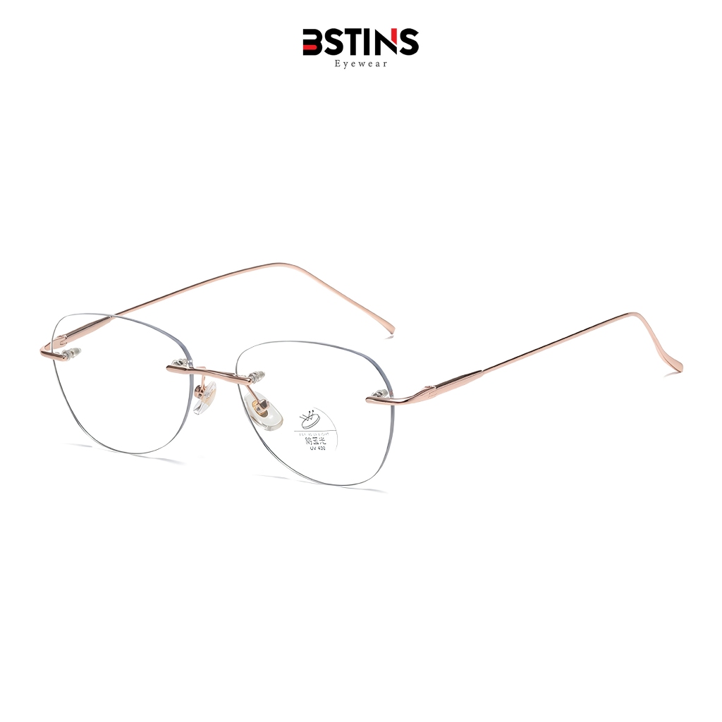 Bstins Kacamata photocromic Minus Wanita Bahan Metal Ringan dan Lentur Elegant Semi Rimless 6220