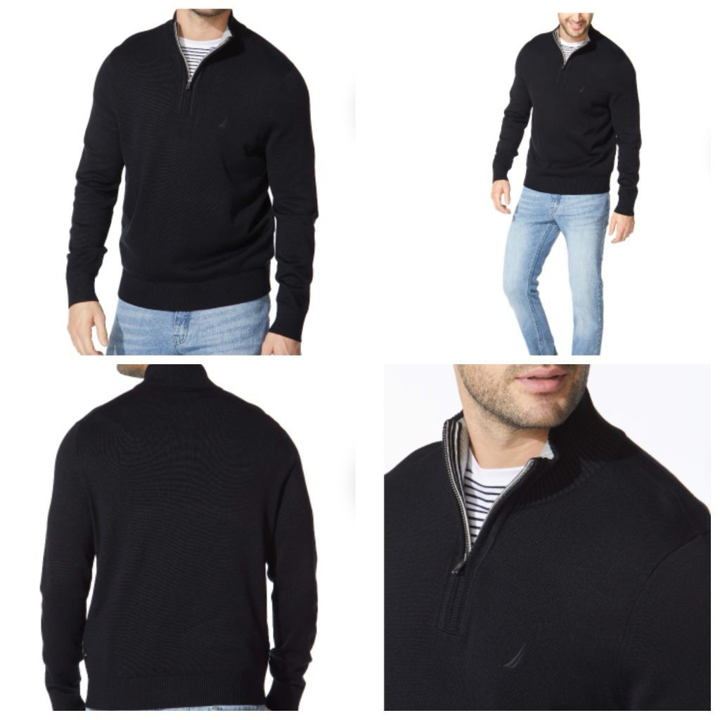 NAUTICA Half Zipper Quarter Katun Adem Black Hitam Ga Terlalu Pekat Knitwear Sweater Sweatshirt Crew