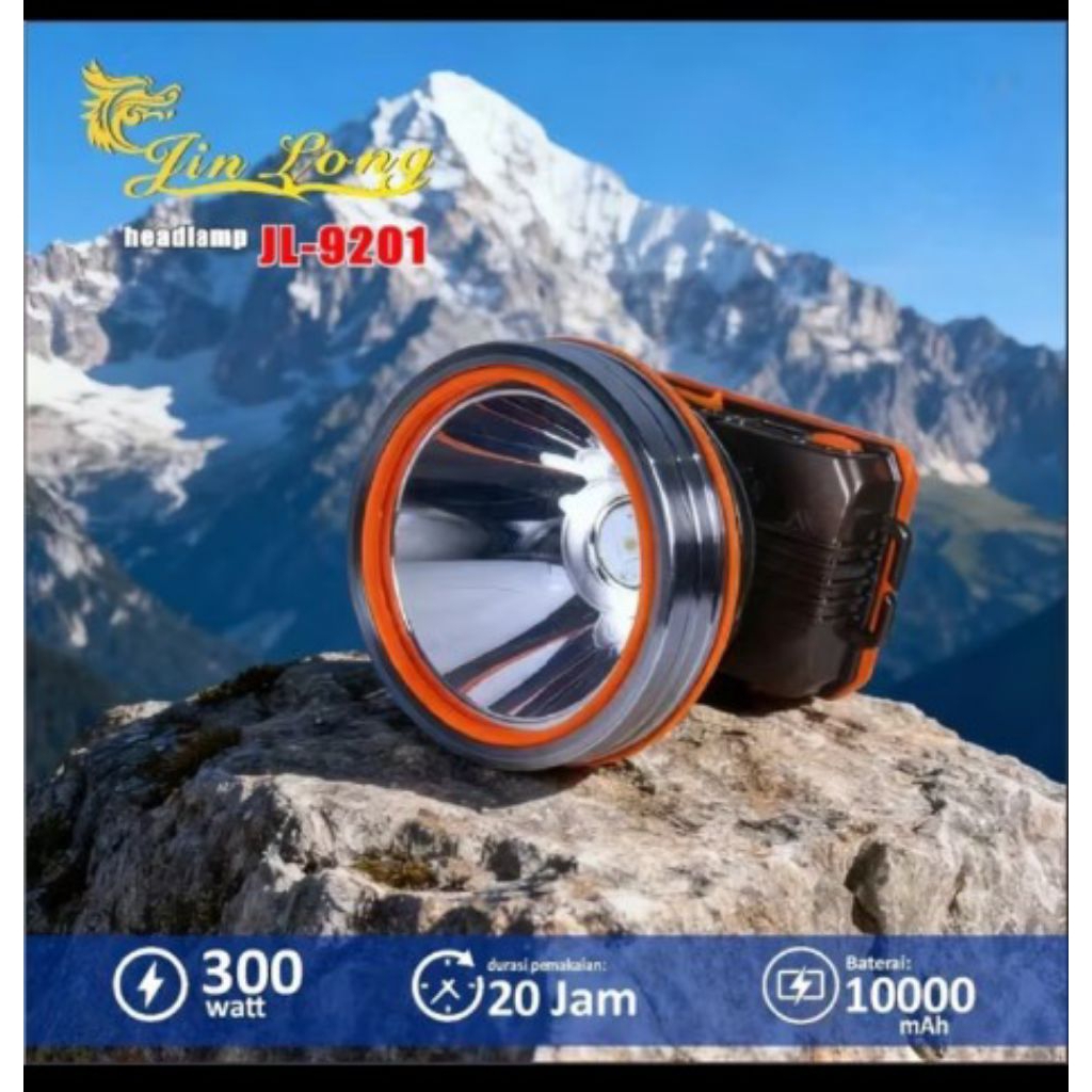 Senter Kepala / Headlamp Jinlong JL 9201 waterproof /tahan air 300 watt baterai 10000 mAh