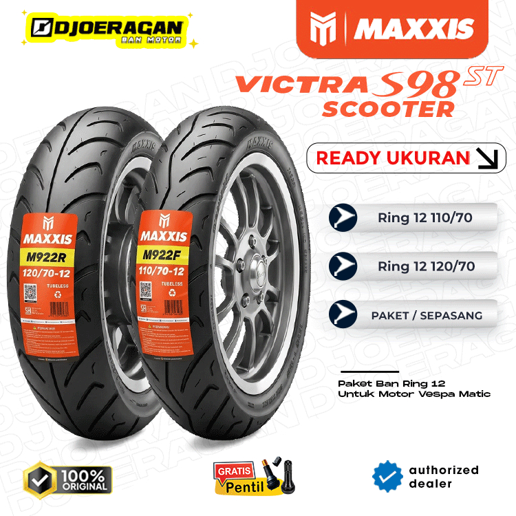 Paket / Satuan Ban Vespa Ring 12 110/70 120/70 Maxxis M922 Tubeless Vespa Matc Sprint , Super , GTS