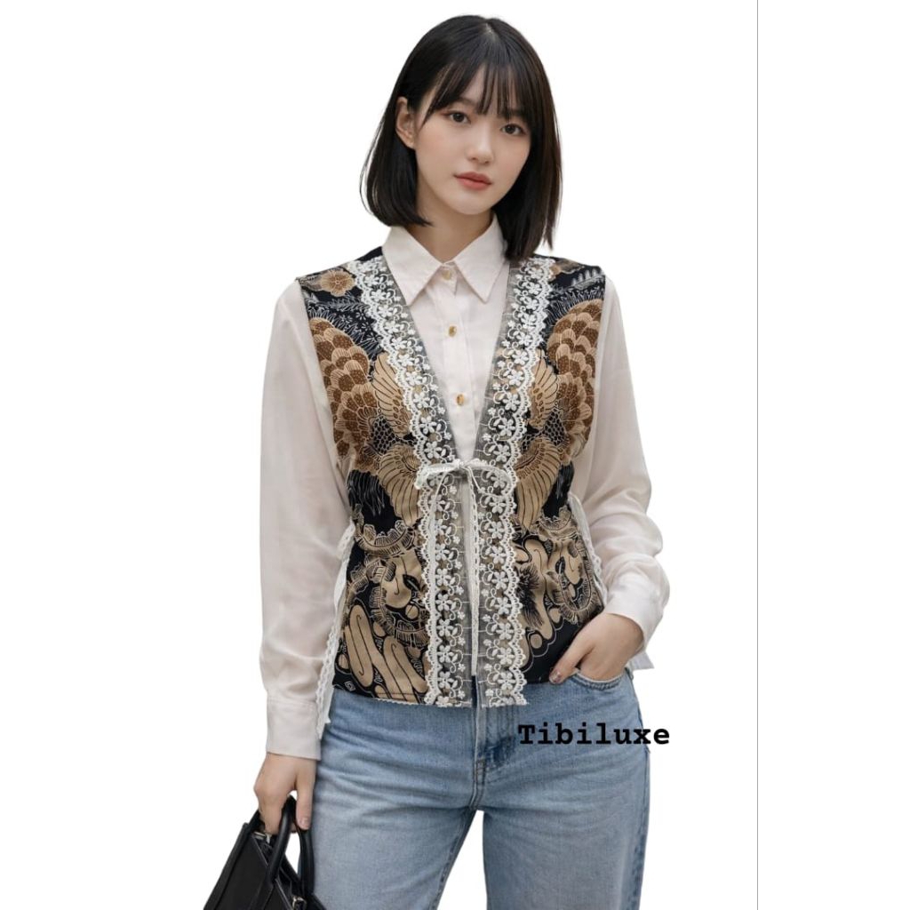 Kamari Vest Outer / Outer batik jumputan renda / outer lace