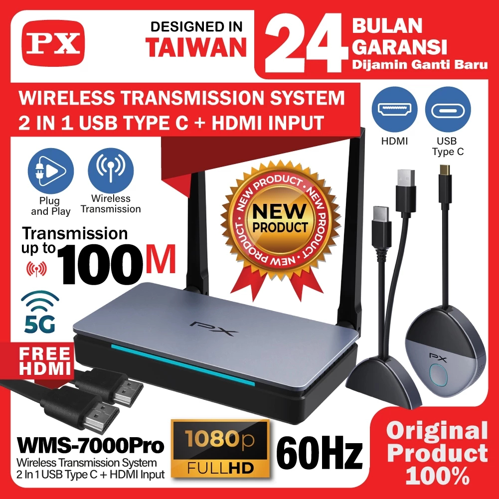PX Wireless HDMI Transmitter Receiver 2 in 1 HDMI USB Type C 100 meter PX WMS-7000PRO