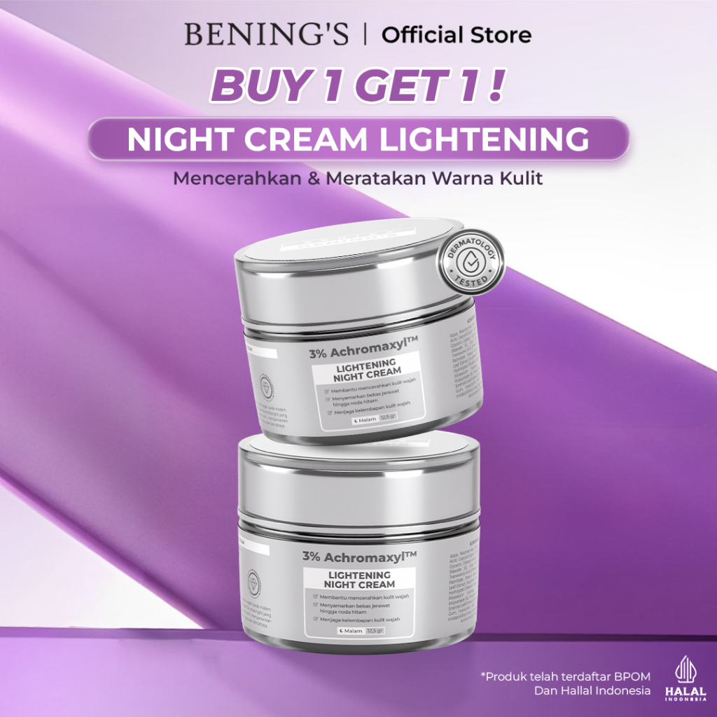 BENING'S Skincare Official Store Night Cream Lightening New Formula Mencerahkan Mengatasi Flek Hitam