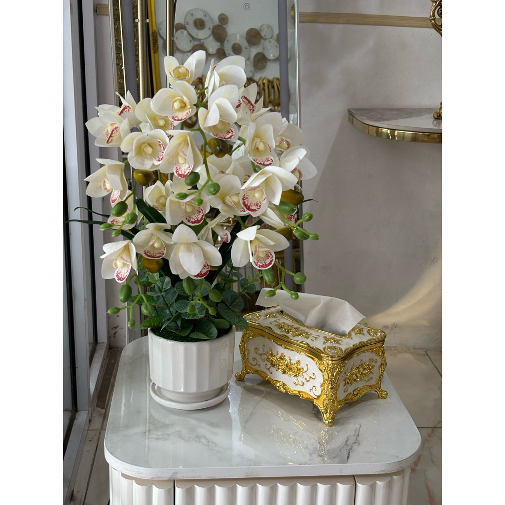 bunga meja anggrek vas keramik dan melamin gold