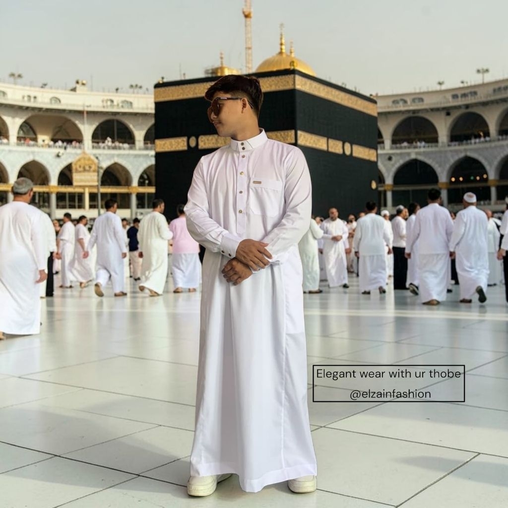 ELZAIN - Jubah Pria Dewasa Putih Polos Gamis Umroh Haji Premium - Tebal, Adem, Elegant