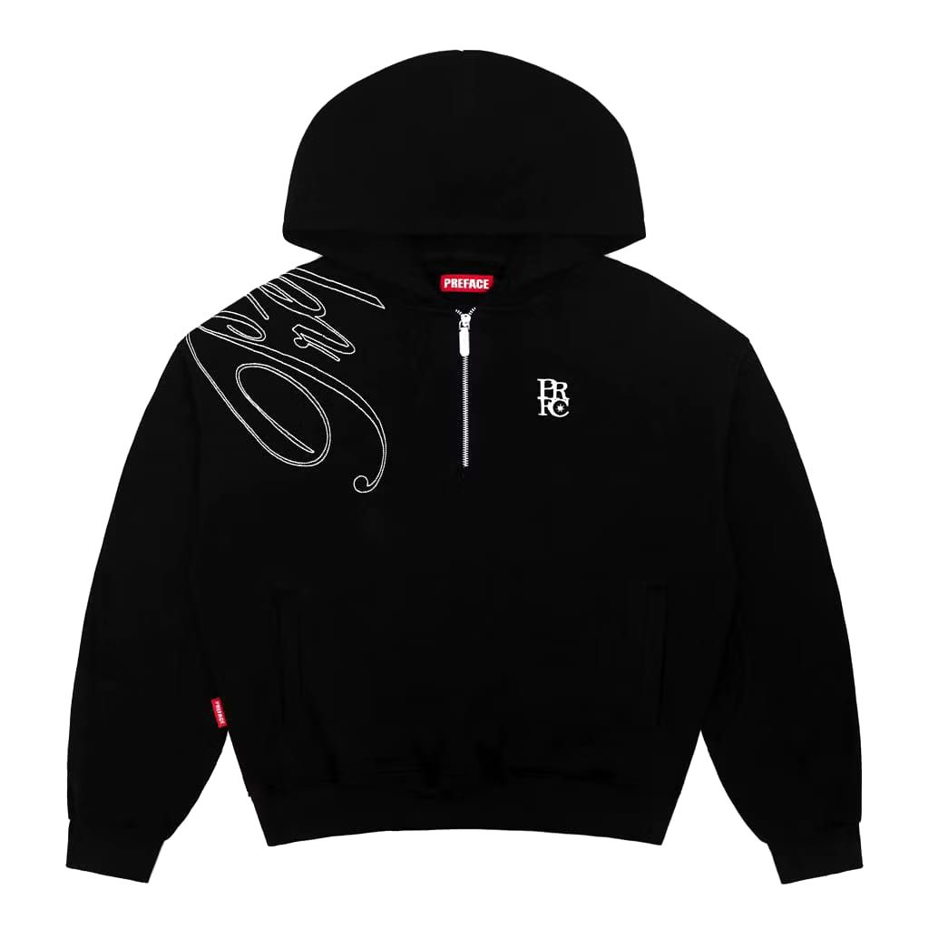 (100% ORIGINAL) Prefacewearhouse Half Zip Hoodie black