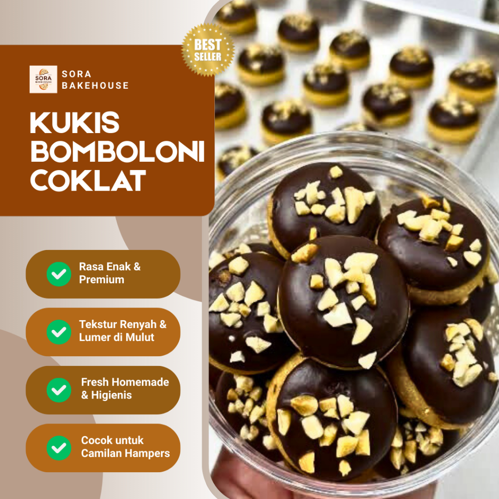 SORA Bomboloni Coklat Kacang Cookies 500gr Kue Kering Renyah Lumer di Mulut Snack Kekinian