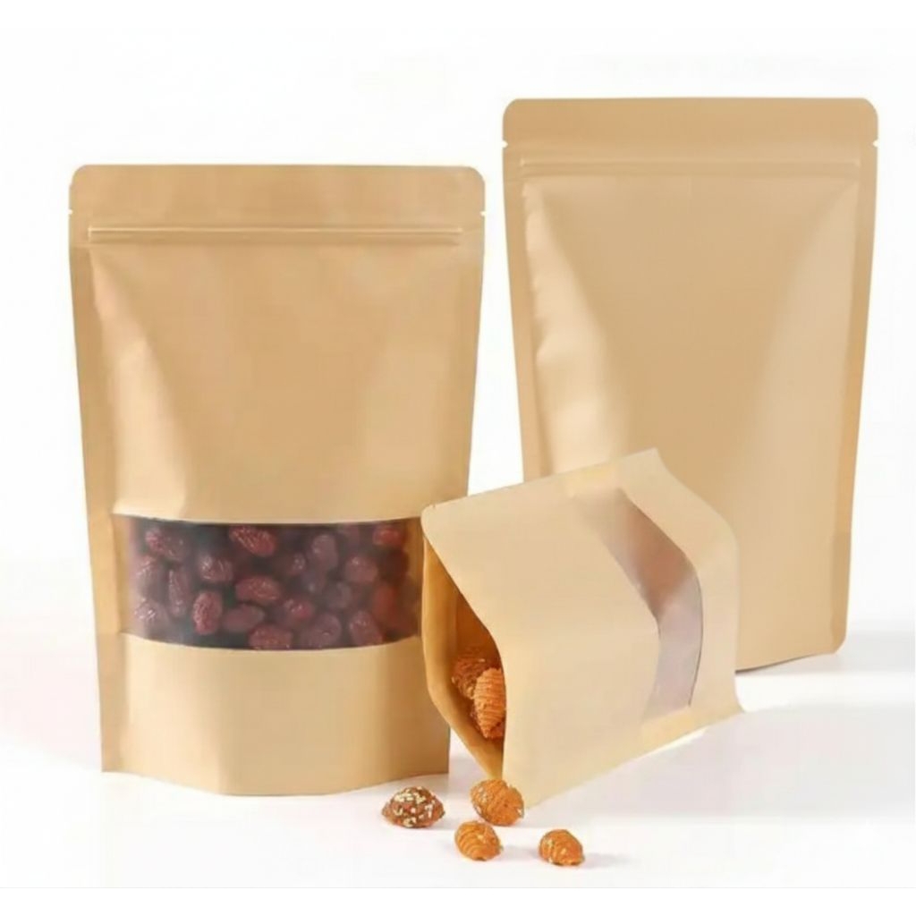 Kemasan Kraft Paper Makanan / Standing Pouch Kraft Paper Window Premium