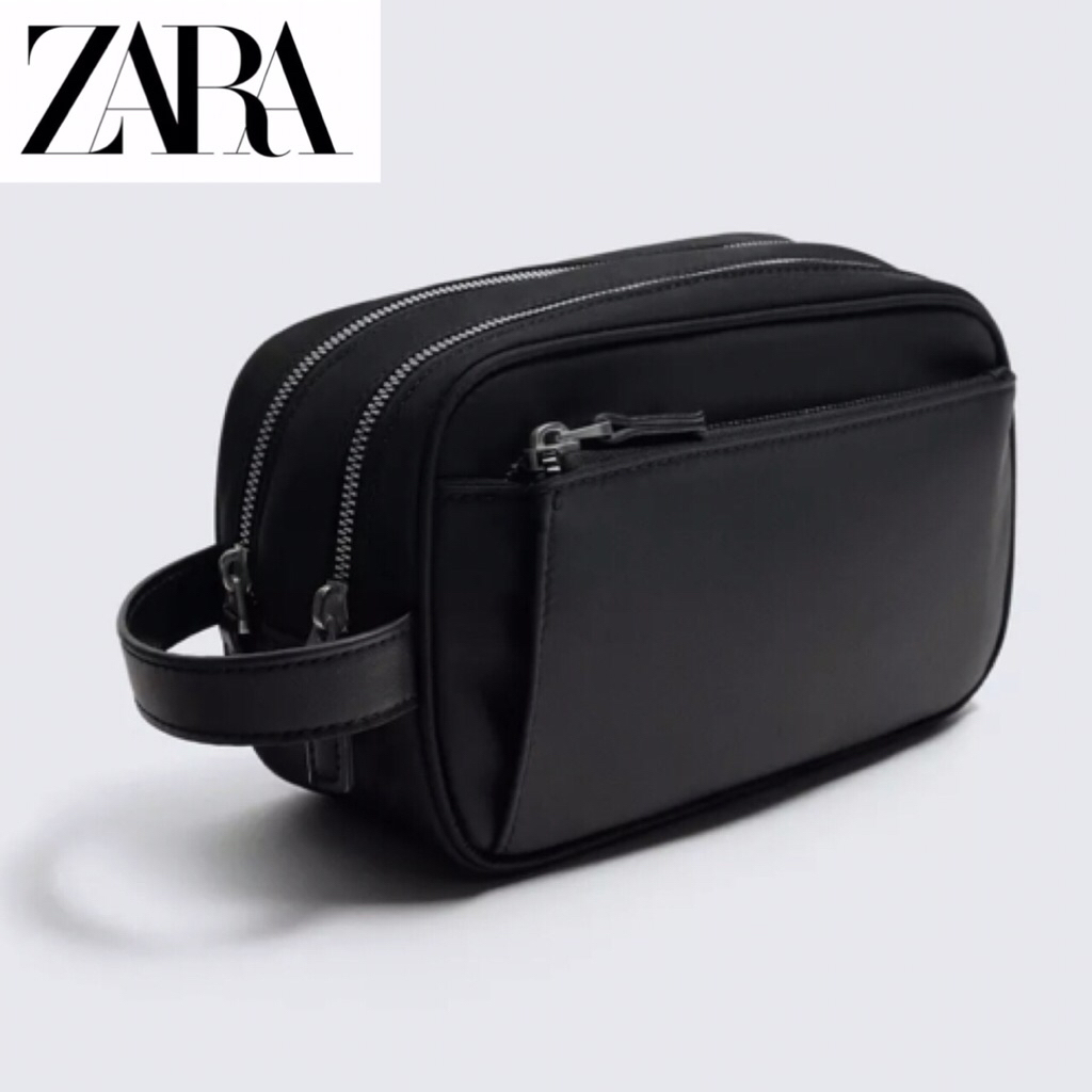 ZARA Men Nylon Toiletry Pouch Bag Tas Tangan Clutch Pria Black